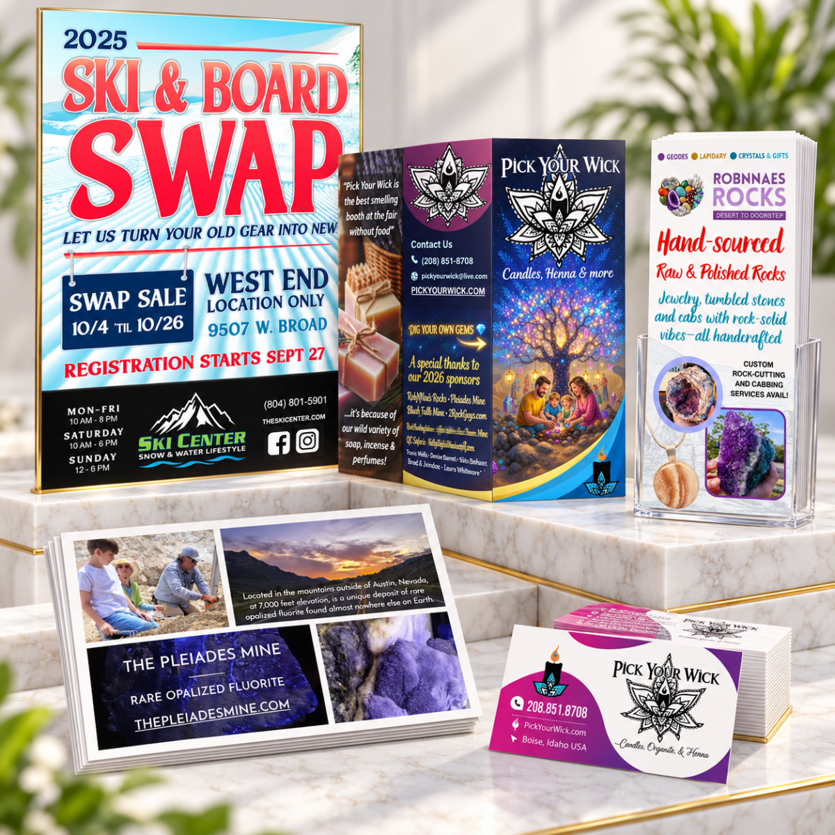 Print Marketing Vibrantly designed printed marketing collateral for clear communication and optimal visibility.
